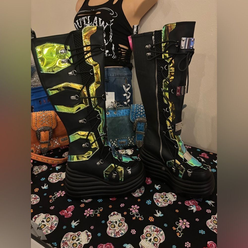 Demonia Magic Mirror Rave/ Concert Boots - Picture 2 of 6